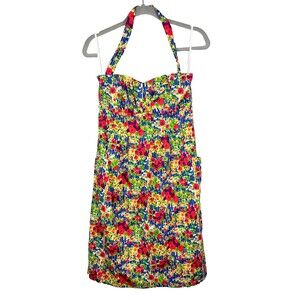 Girls From Savoy Anthropologie Colorful Floral Dress Removable Halter Strap 10